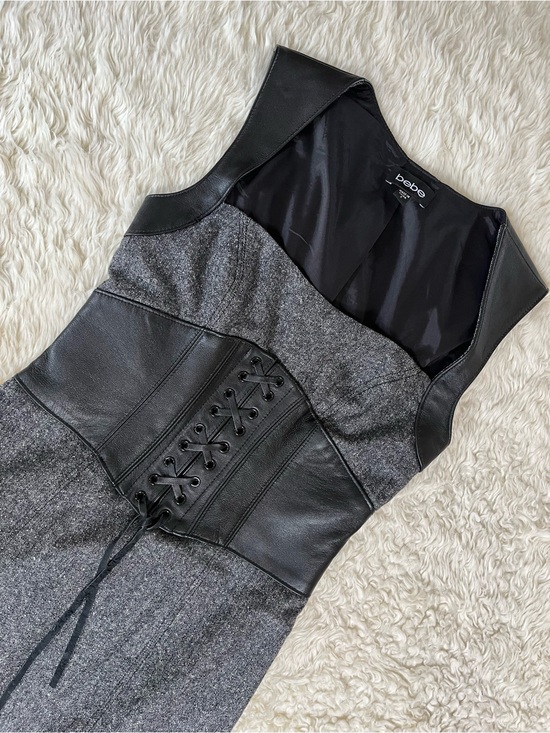 bebe Dresses & Skirts - VTg Bebe Leather Wool Corset Dress Bodycon Size 2 Sleeveless